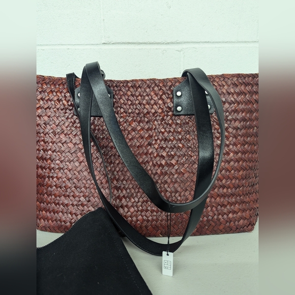 rtr AllSaints Mosley Straw Tote Large Carryall Red Black Beach Vacation - Picture 3 of 7